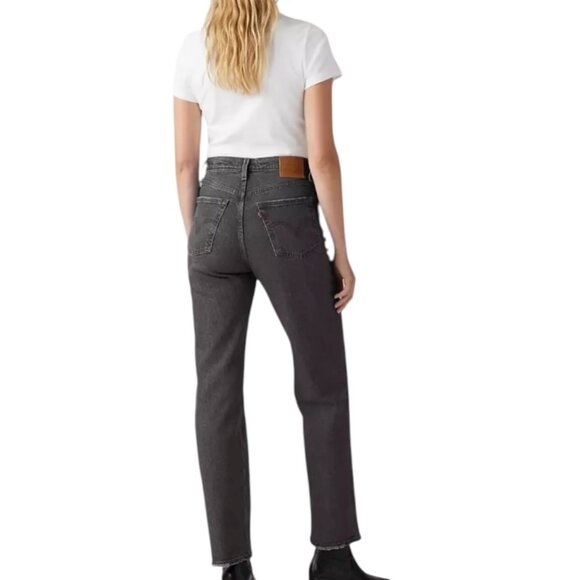 Levi's Ribcage Straight Ankle Premium Denim Washed Black Jeans - Picture 6 of 16